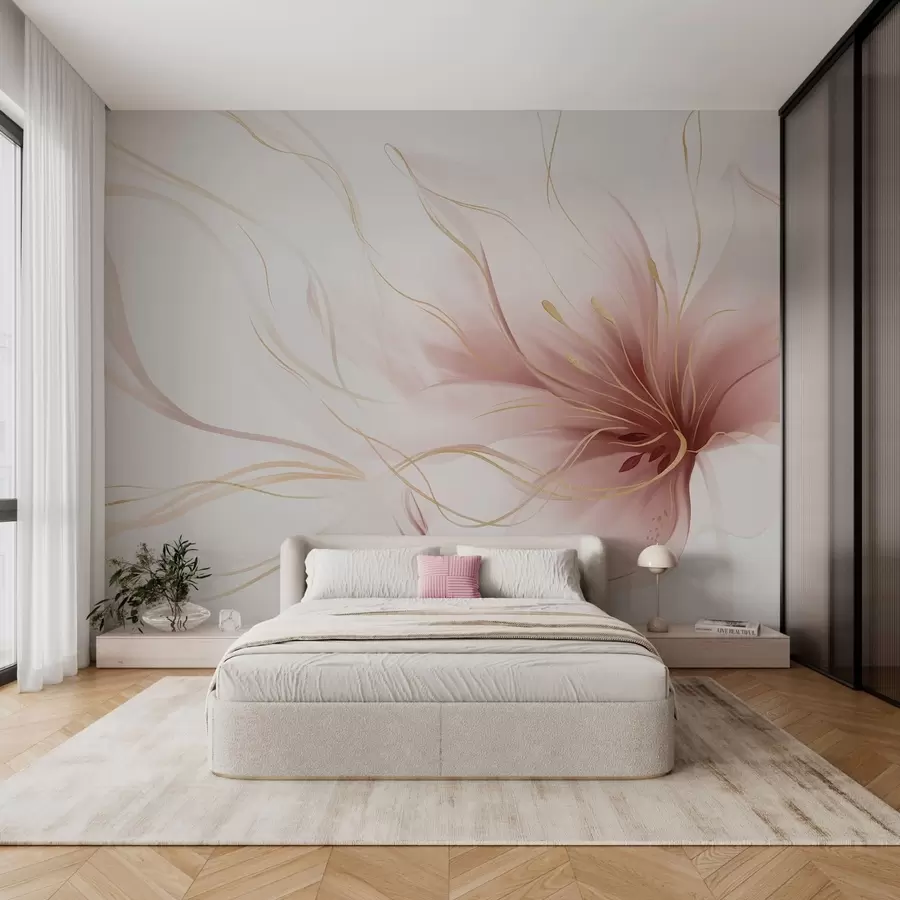 Fotobehang Een abstracte roze bloem met vloeiende lijnen in de Fluid Art-stijl w05428v1