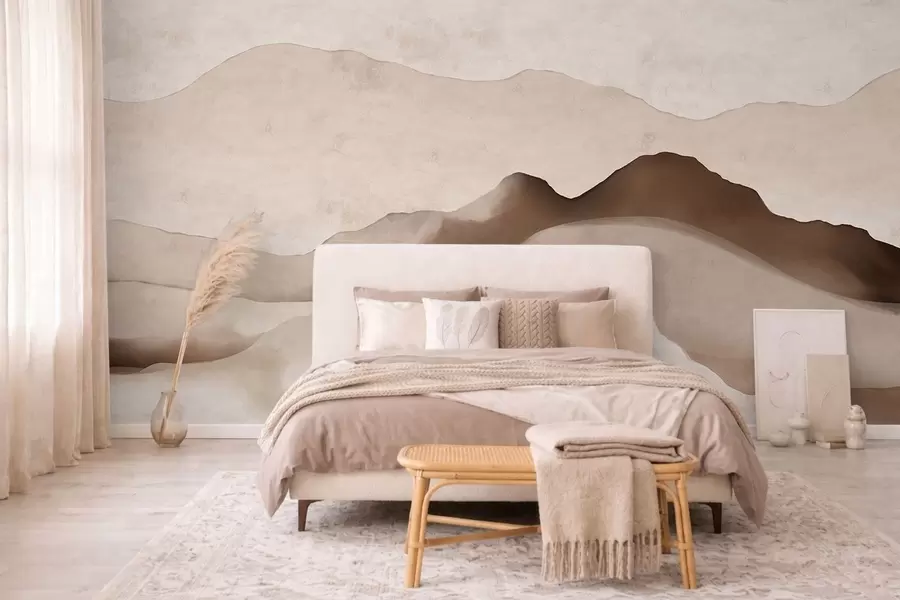 Fotobehang Abstracte bergen in de Japandi- en minimalistische stijl w05434