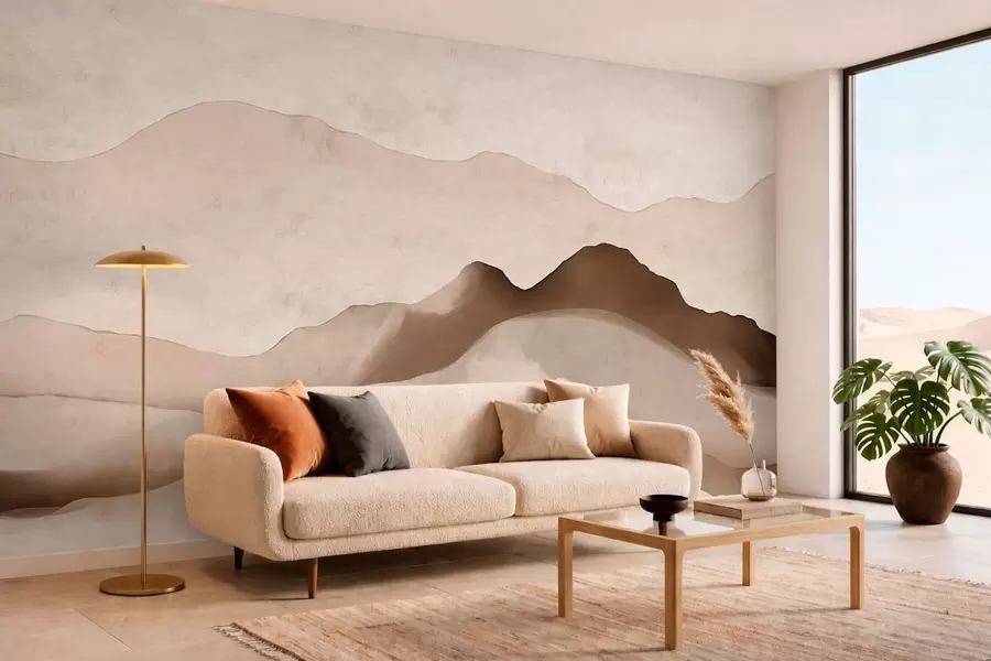 Fotobehang Abstracte bergen in de Japandi- en minimalistische stijl w05434