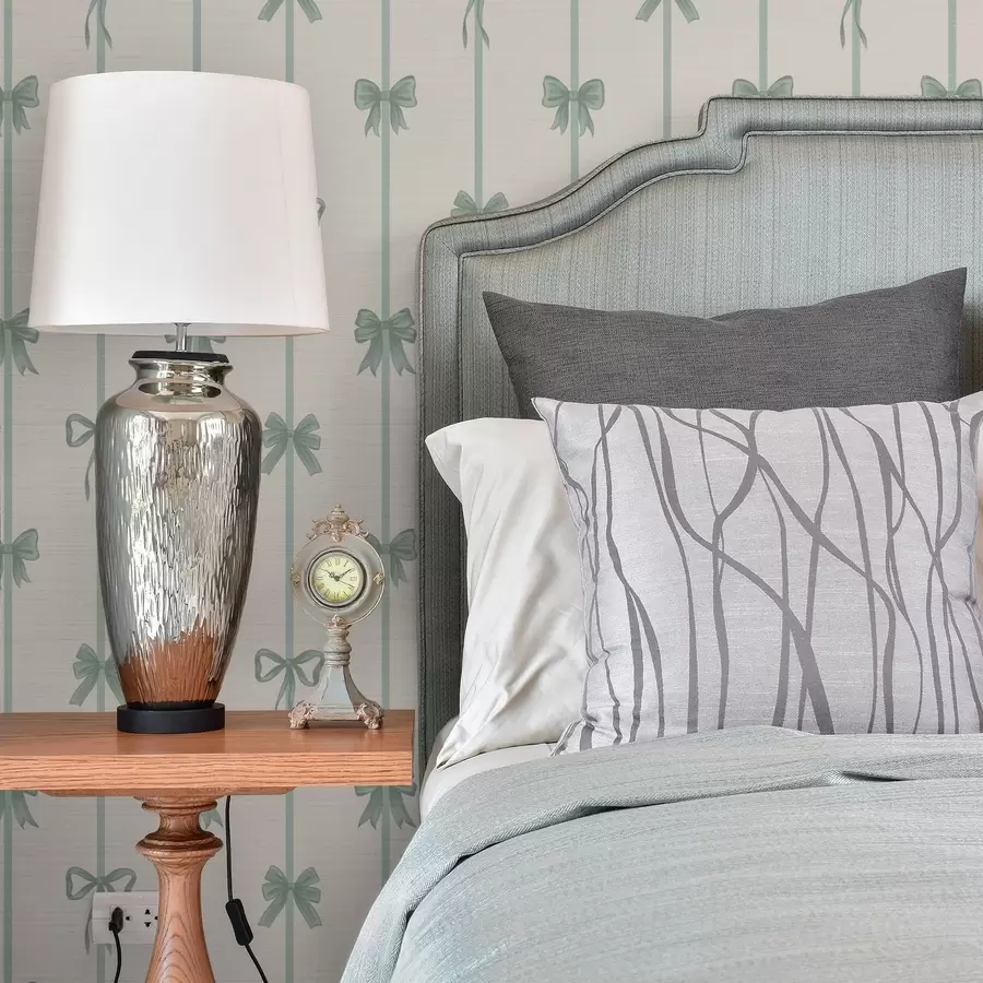 Fotobehang Groene strikken met linten op een beige achtergrond a01074v1