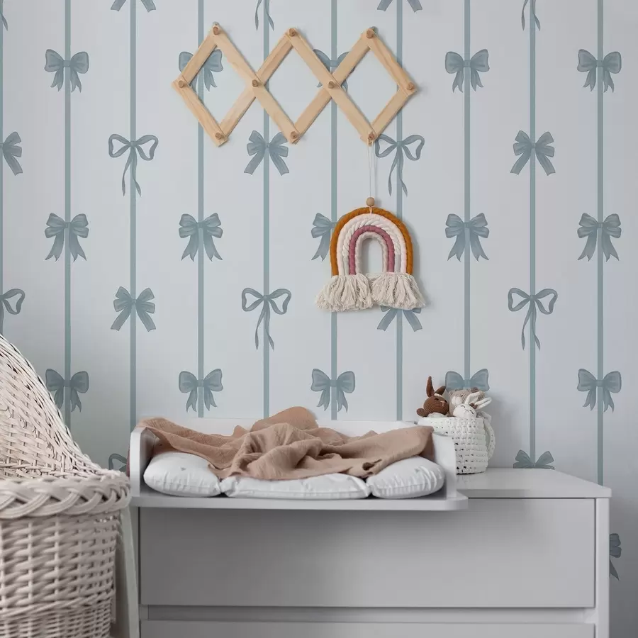 Fotobehang Blauwe strikken met linten op een lichte achtergrond a01074v2