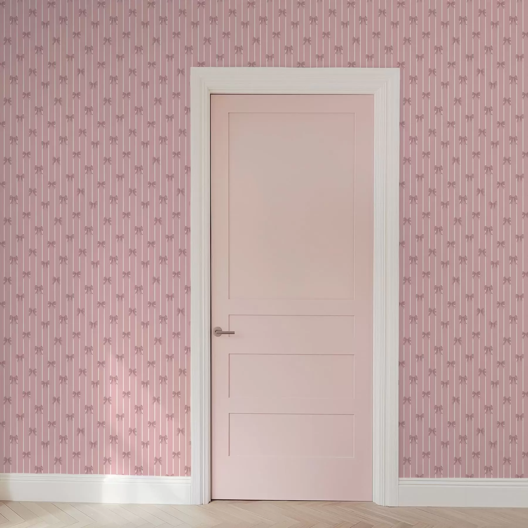 Fotobehang Kleine roze strikjes op een roze gestreepte achtergrond a01076v1