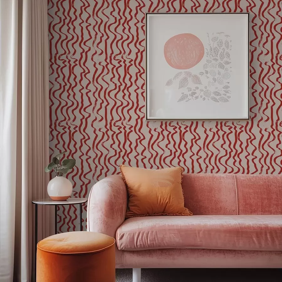 Fotobehang Rode golvende lijnen op een lichte achtergrond a01168