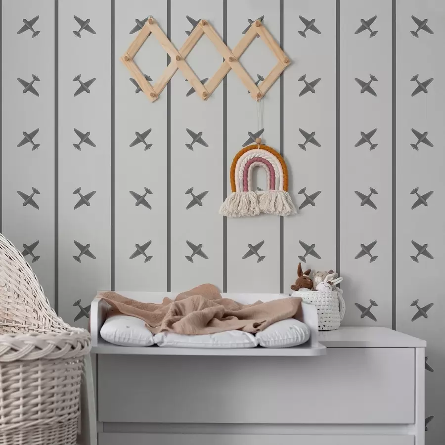 Fotobehang Vliegtuigen met een gestreept patroon in grijstinten a01169v2