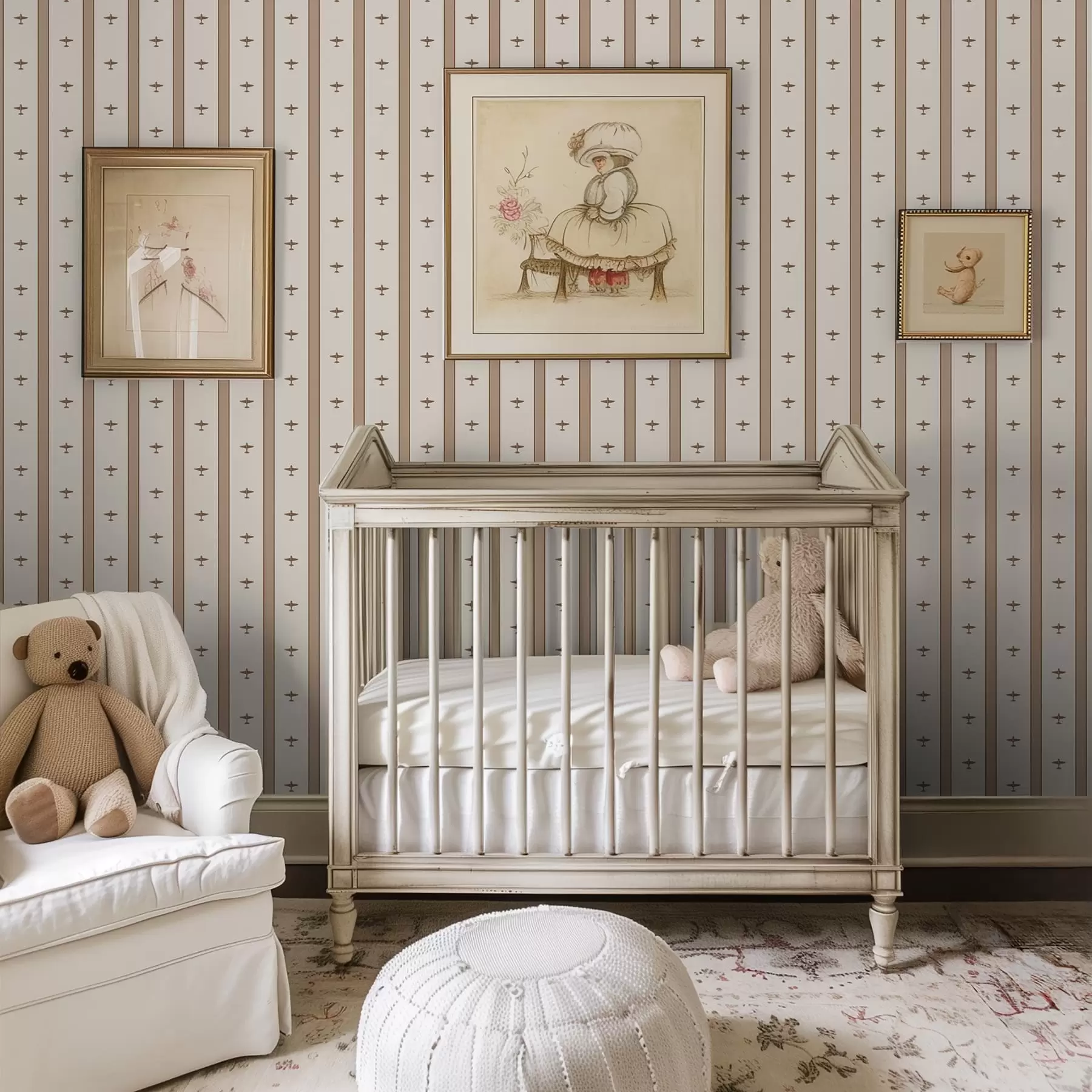 Fotobehang Kleine vliegtuigjes met strepen op een bruine achtergrond a01171v2