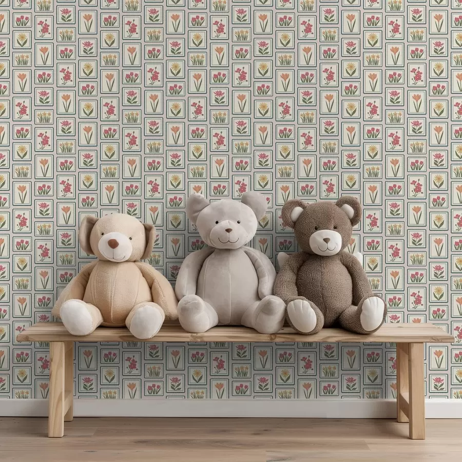 Fotobehang Bloemenillustraties in lijst met rand a01174