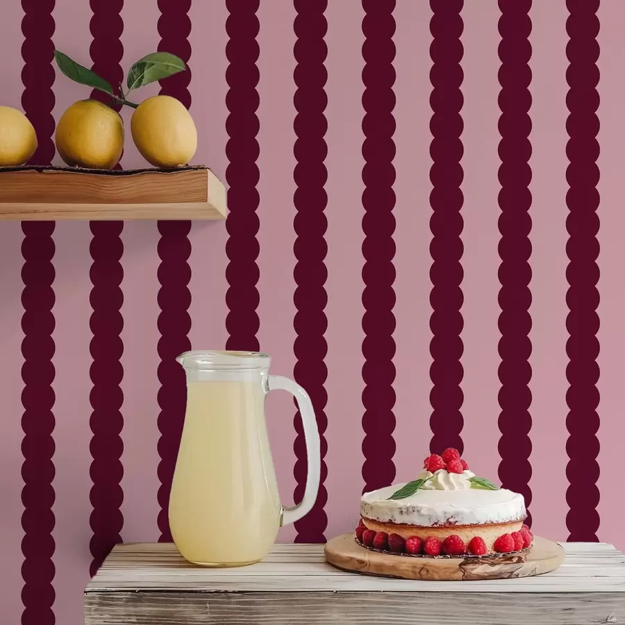 Fotobehang Bordeauxrode golvende strepen in minimalistische stijl a01182v5