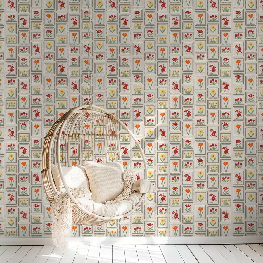 Fotobehang Heldere bloemenillustraties in een lijst a01174v1