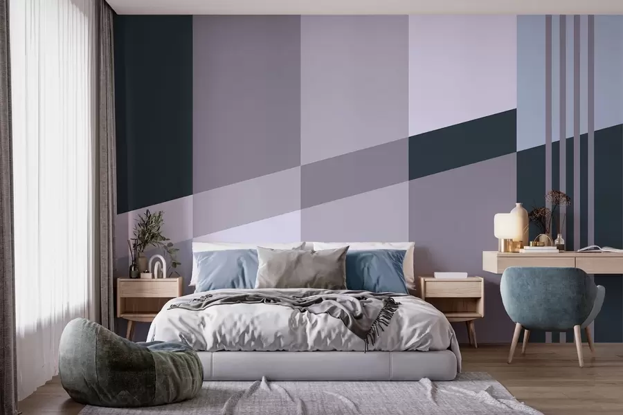 Fotobehang Ingetogen geometrische patronen in grijstinten en blauwtinten w05390v1