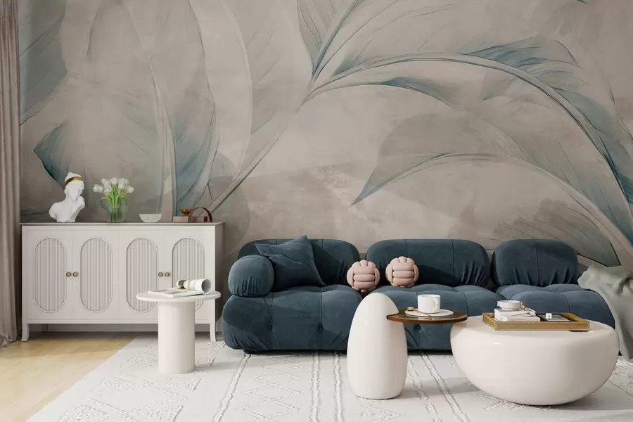 Fotobehang Bladeren op een betonnen muur w05440