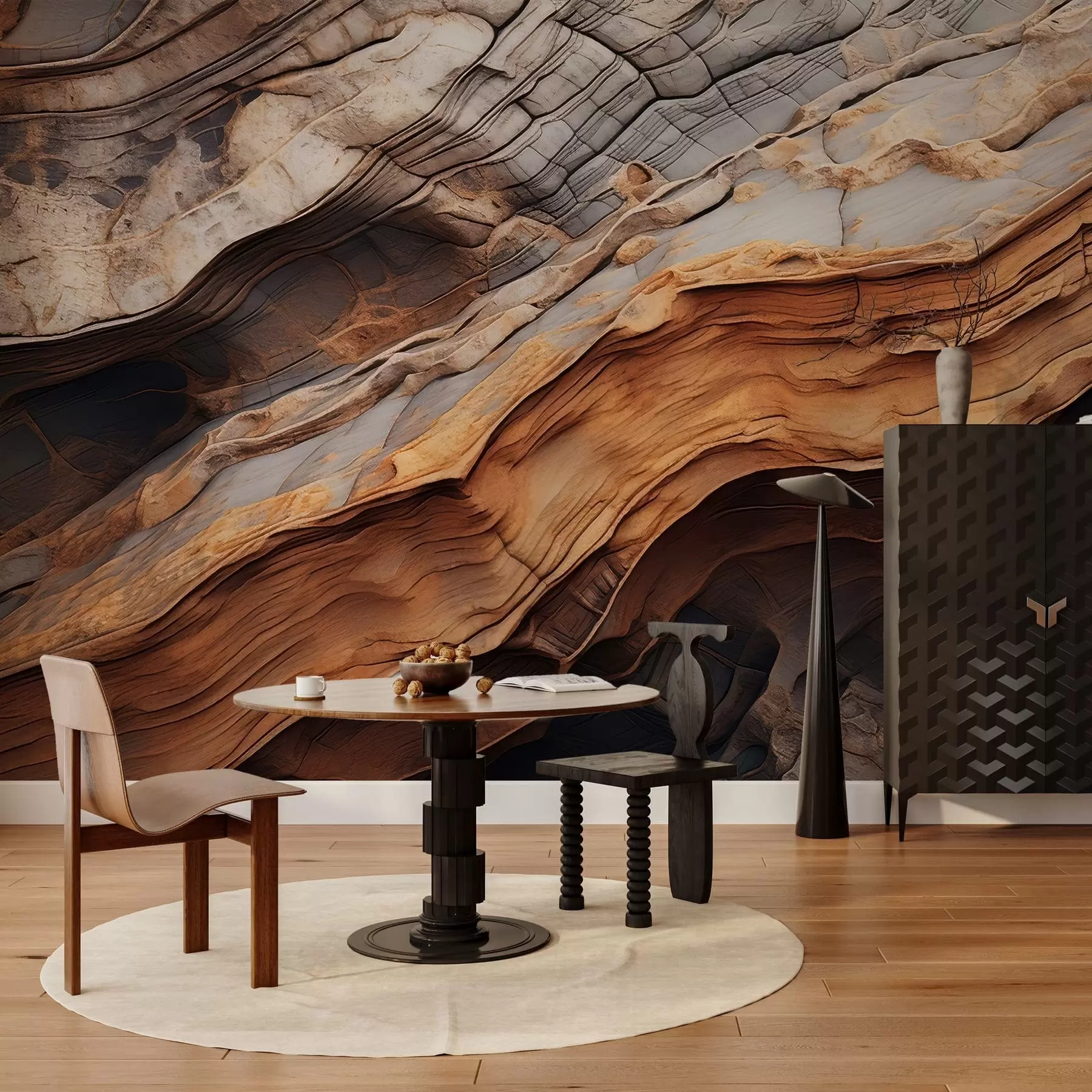 Fotobehang Donkere, volle houtstructuur w05520