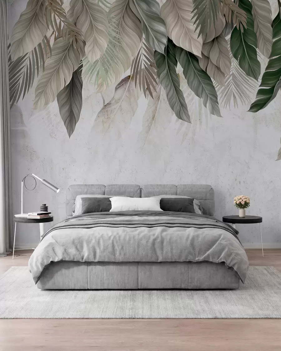 Fotobehang Tropische hangplanten op beton w05521