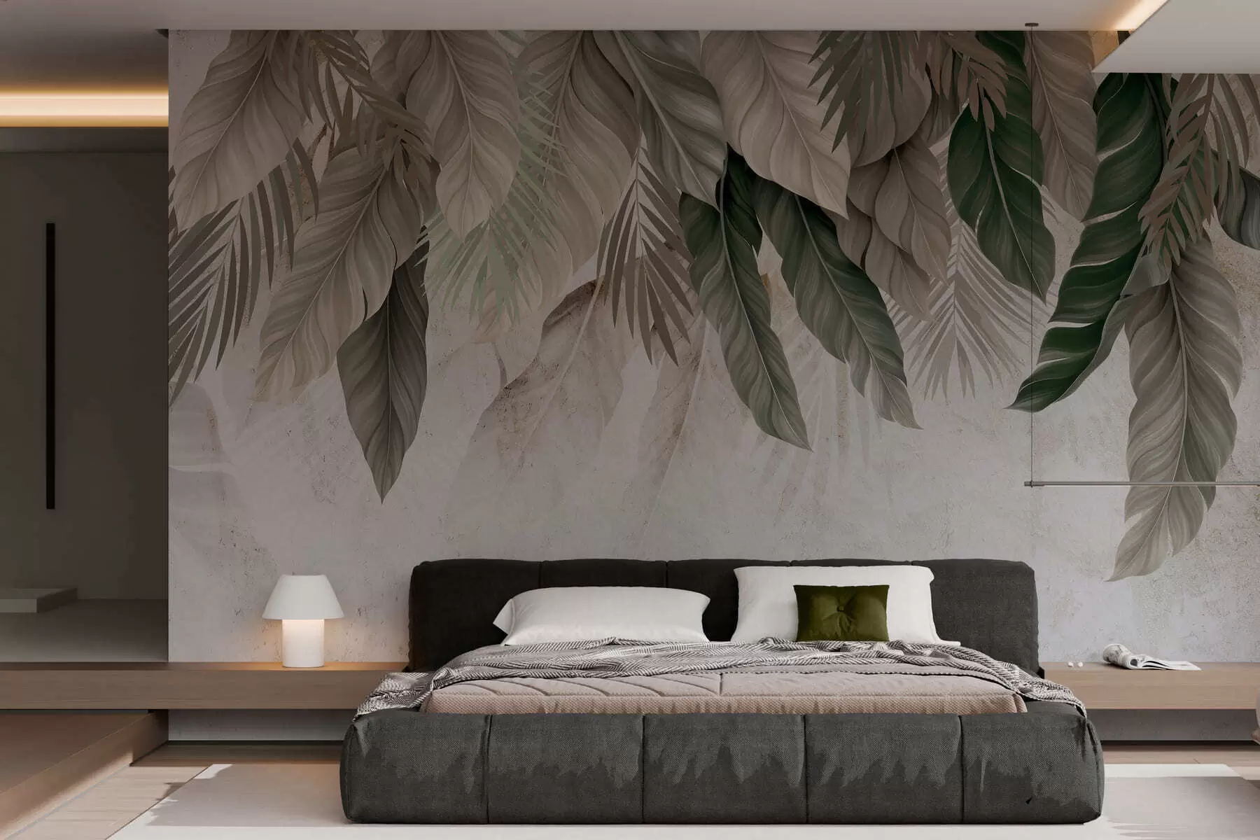 Fotobehang Tropische hangplanten op beton w05521