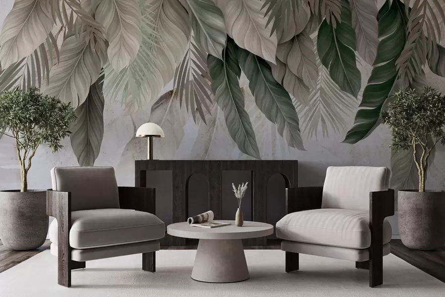 Fotobehang Tropische hangplanten op beton w05521