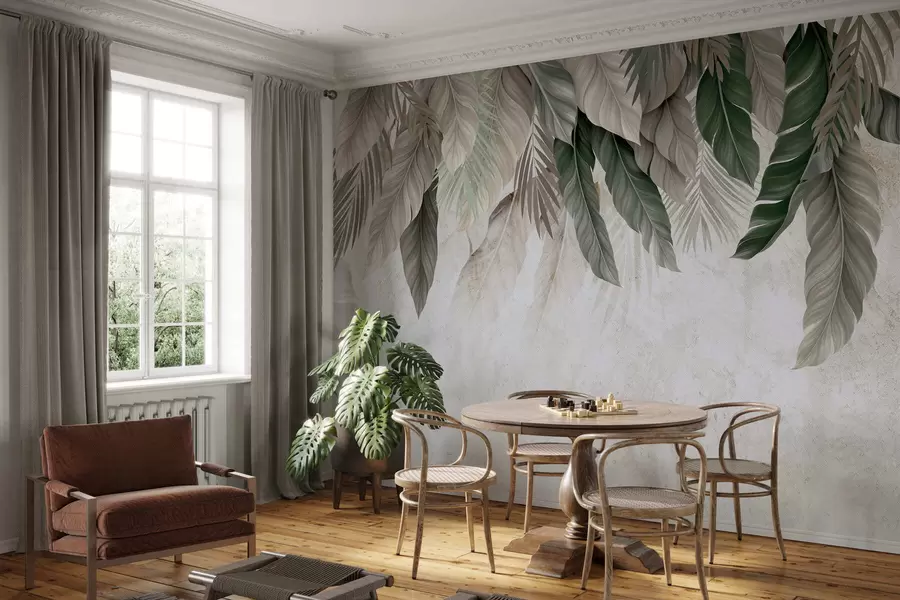 Fotobehang Tropische hangplanten op beton w05521