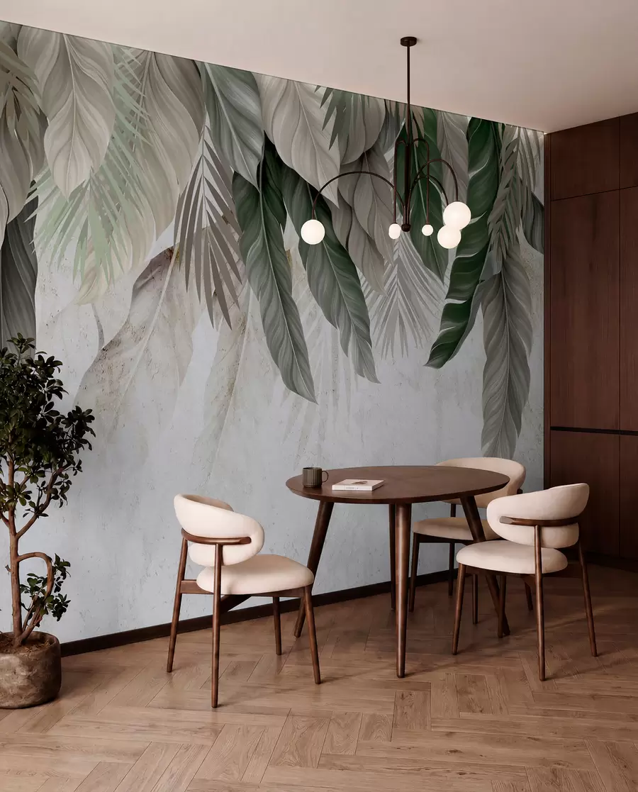 Fotobehang Tropische hangplanten op beton w05521