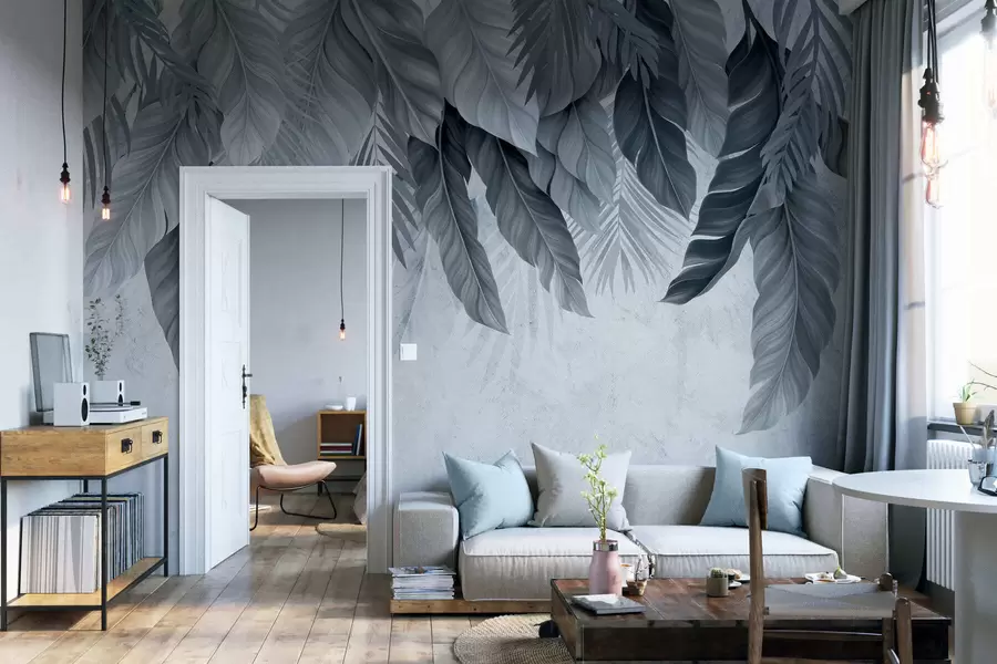 Fotobehang Tropische hangplanten op beton w05521v1