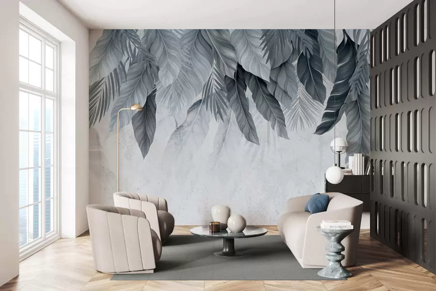 Fotobehang Tropische hangplanten op beton w05521v1