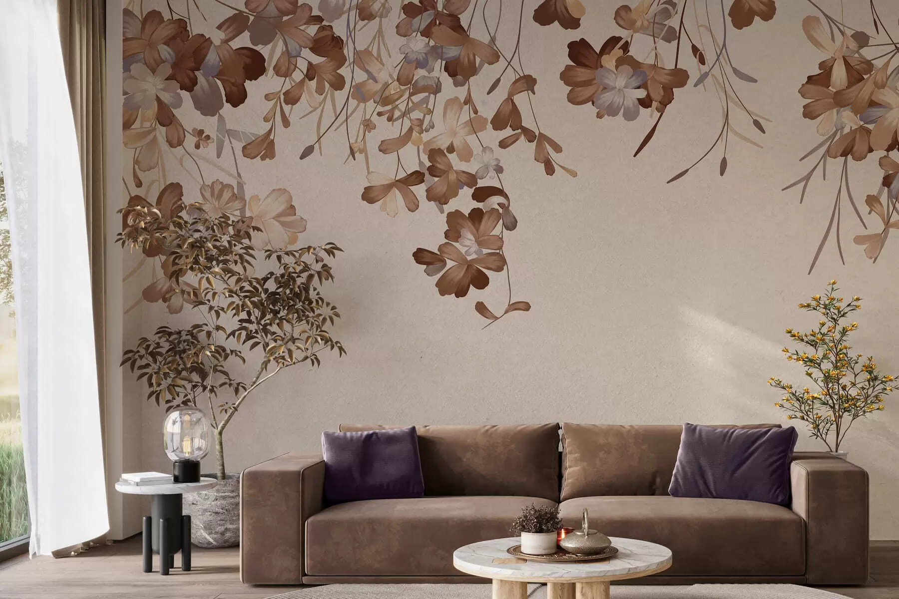 Fotobehang Bladeren die aan de muur hangen w05530