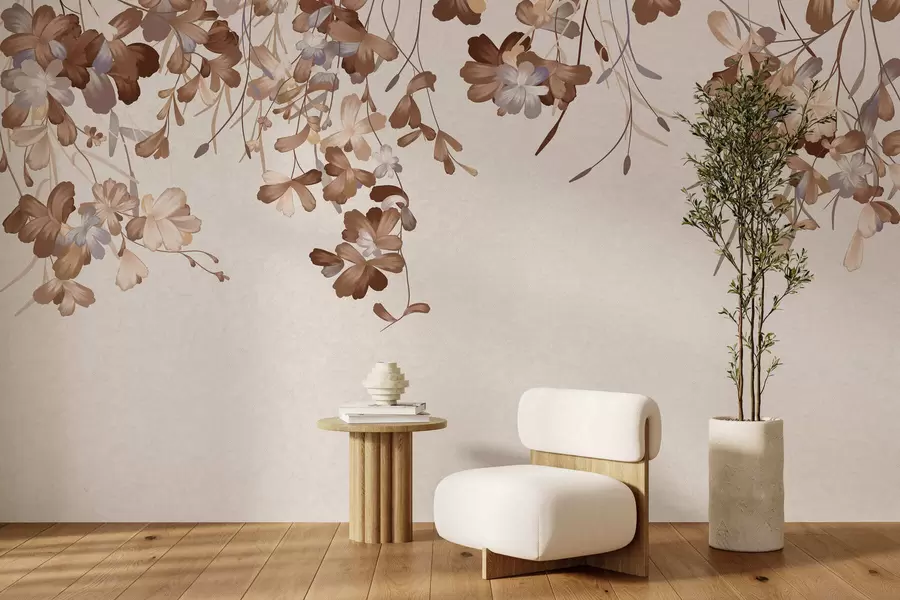 Fotobehang Bladeren die aan de muur hangen w05530