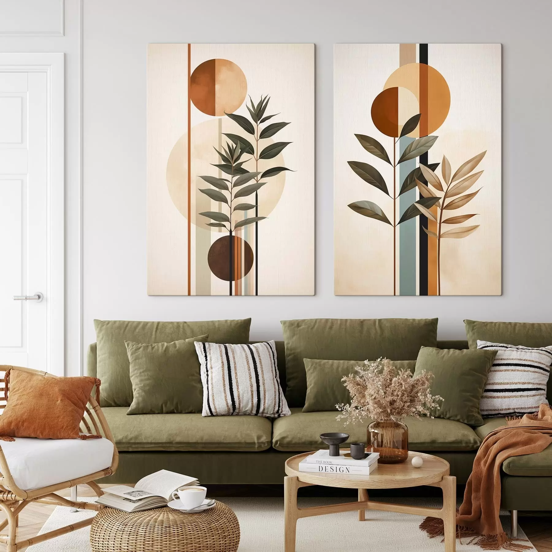  Schilderijen Abstracte planten met cirkels en lijnen m30392