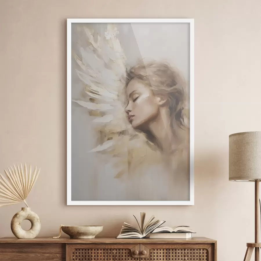 Fotobehang Portret van een meisje met een engelenvleugel f48979