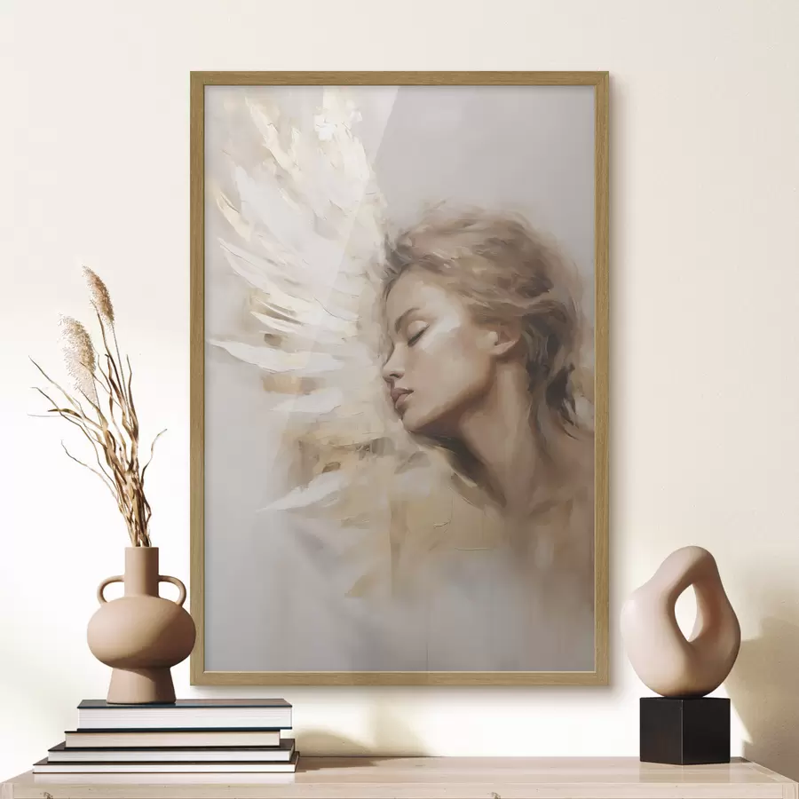 Fotobehang Portret van een meisje met een engelenvleugel f48979