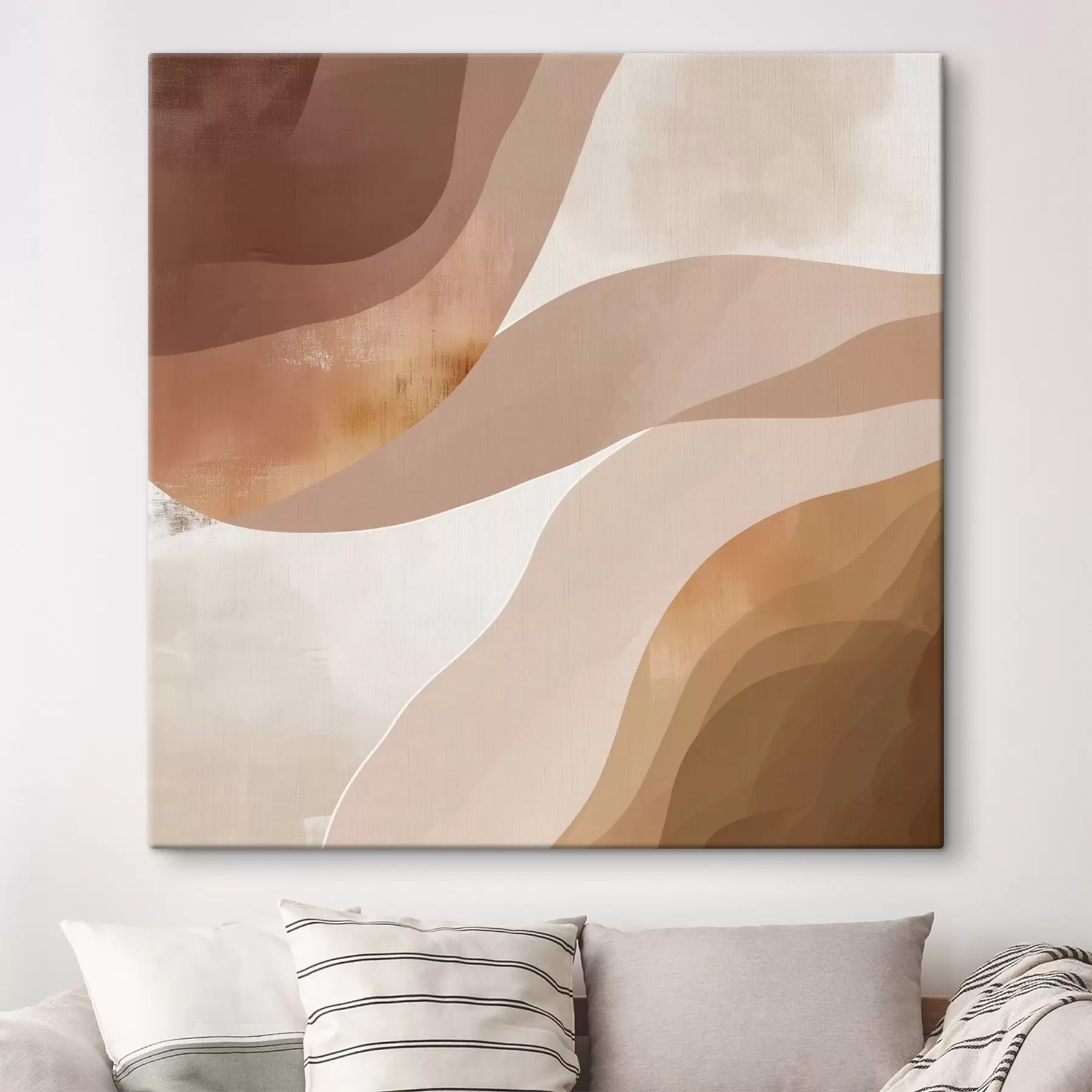  Schilderijen Abstracte golvende vormen in een koffiebruin kleurenpalet s48836