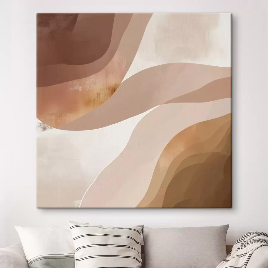  Schilderijen Abstracte golvende vormen in een koffiebruin kleurenpalet s48836