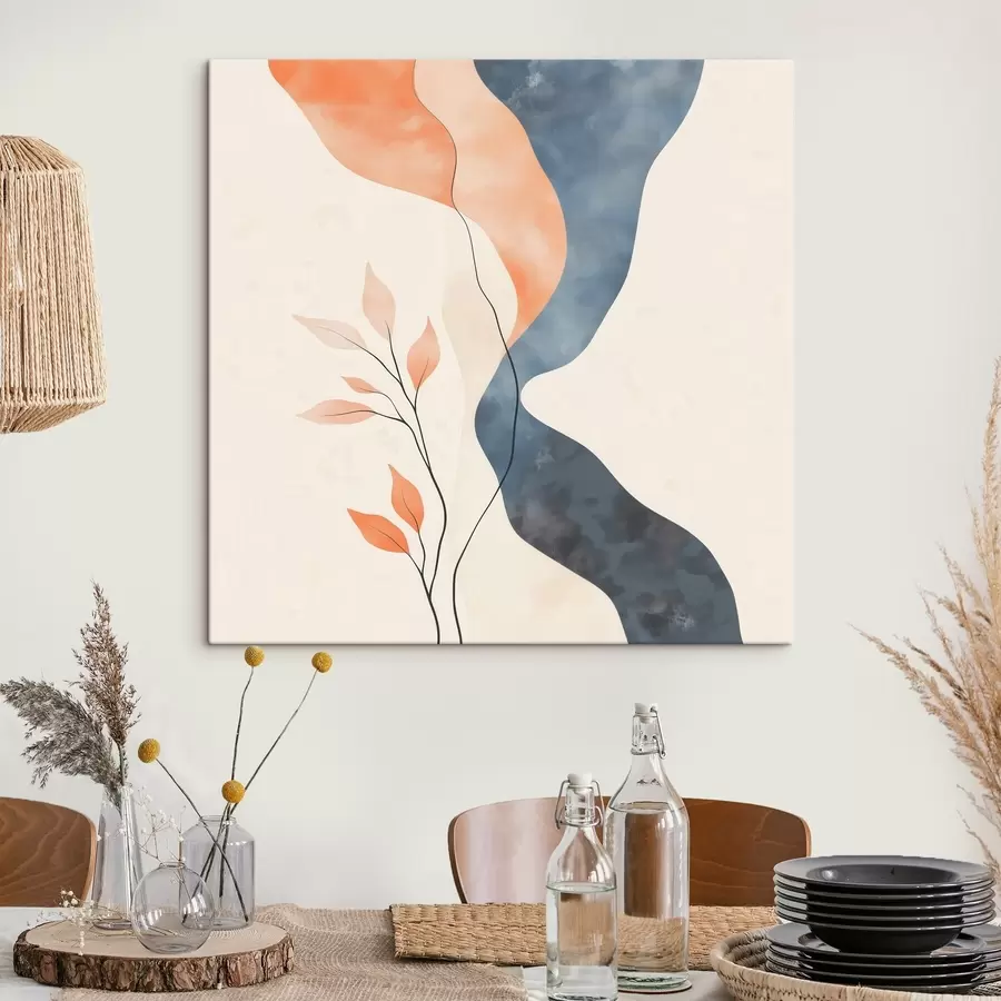  Schilderijen Bloemstuk met vloeiende lijnen in een blauw-oranje kleurenpalet s48837