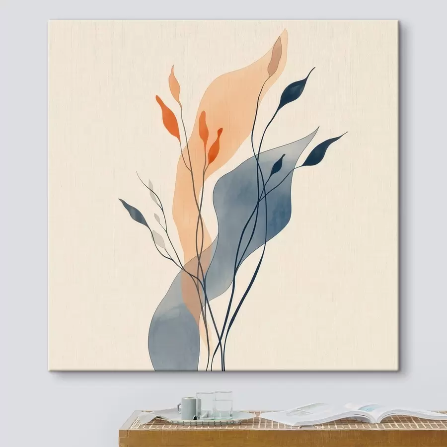  Schilderijen Compositie met expressieve plantensilhouetten in de stijl van een kunstillustratie s48838