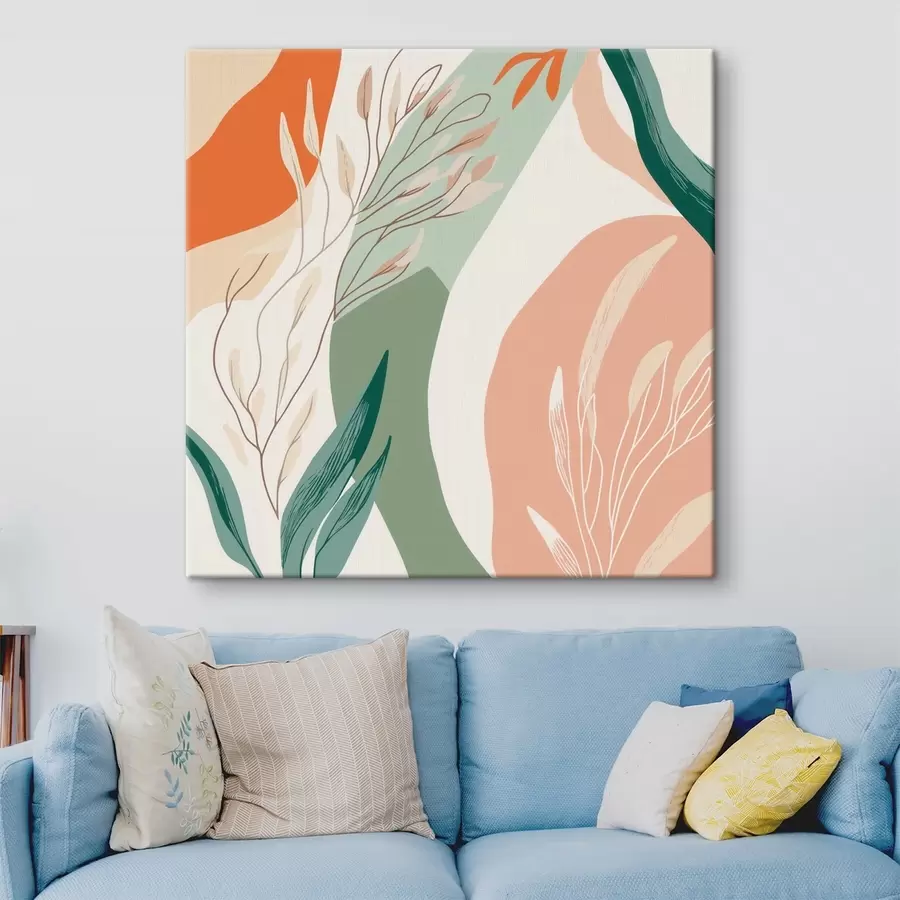  Schilderijen Botanische kunst met zachte vormen in een koraalgroen kleurenpalet s48840