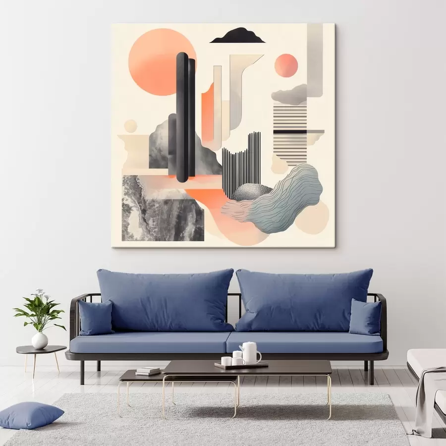  Schilderijen Geometrische compositie in een perzikgrijze kleurstelling in een eigentijdse schilderstijl s48841