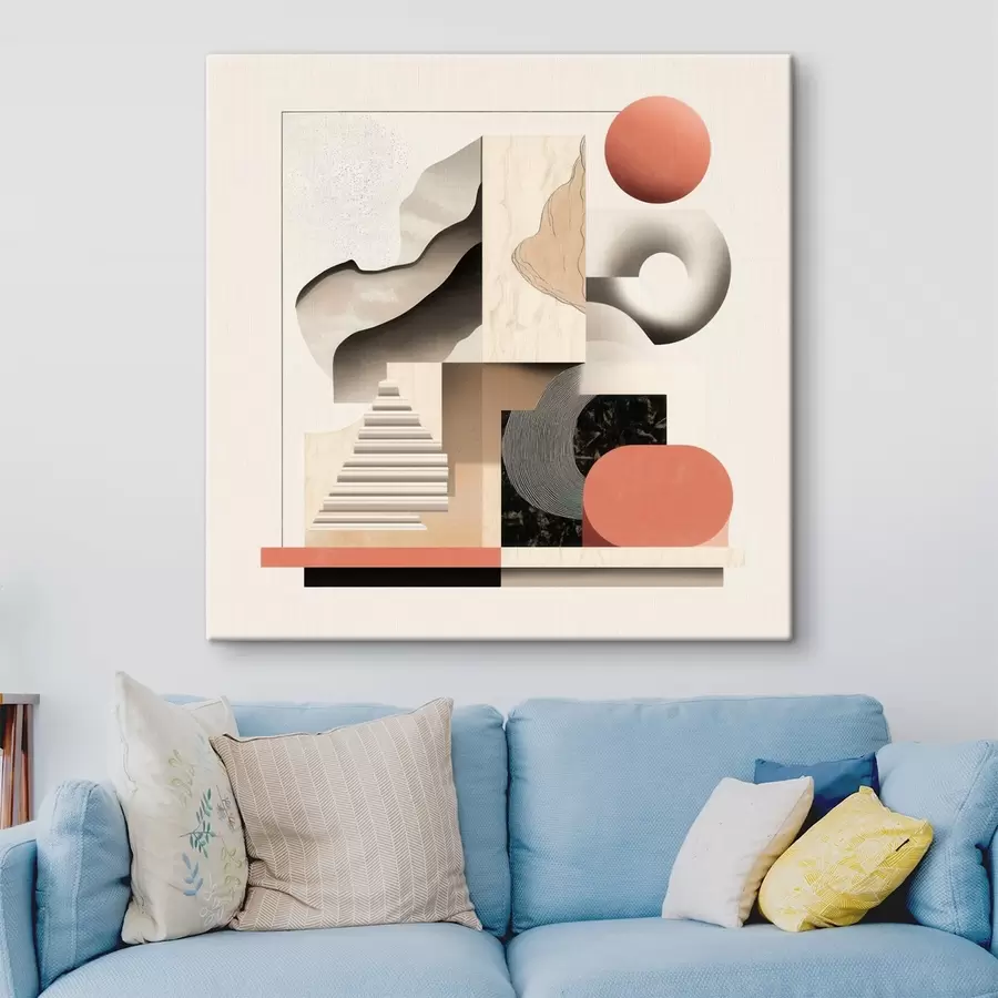  Schilderijen Abstracte vormen in een beige-grijze kleurstelling in een eigentijdse schilderstijl s48842