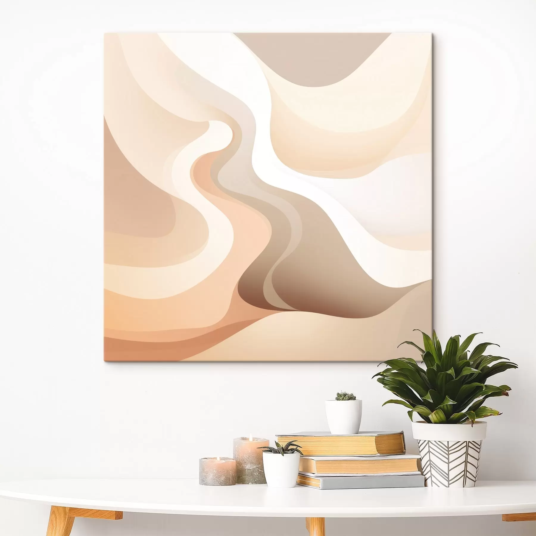  Schilderijen Een harmonie van gebogen vormen en crèmekleurige tinten in de stijl van hedendaagse kunstillustraties s48846