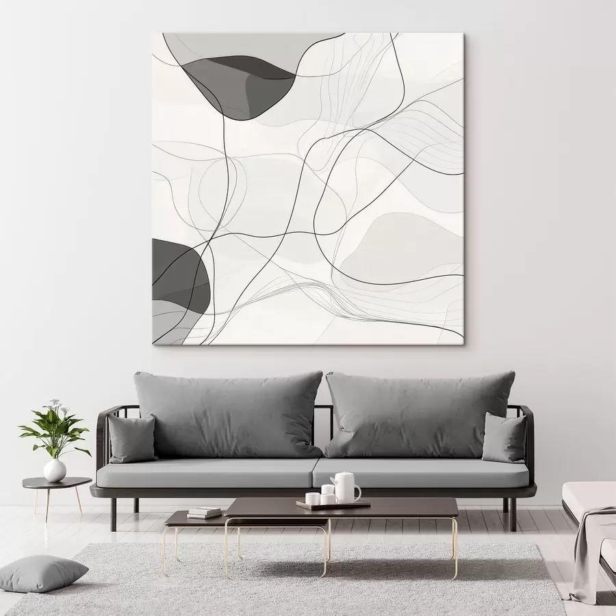  Schilderijen Minimalistisch abstract tafereel met dunne lijnen en zachte schaduwen s48853