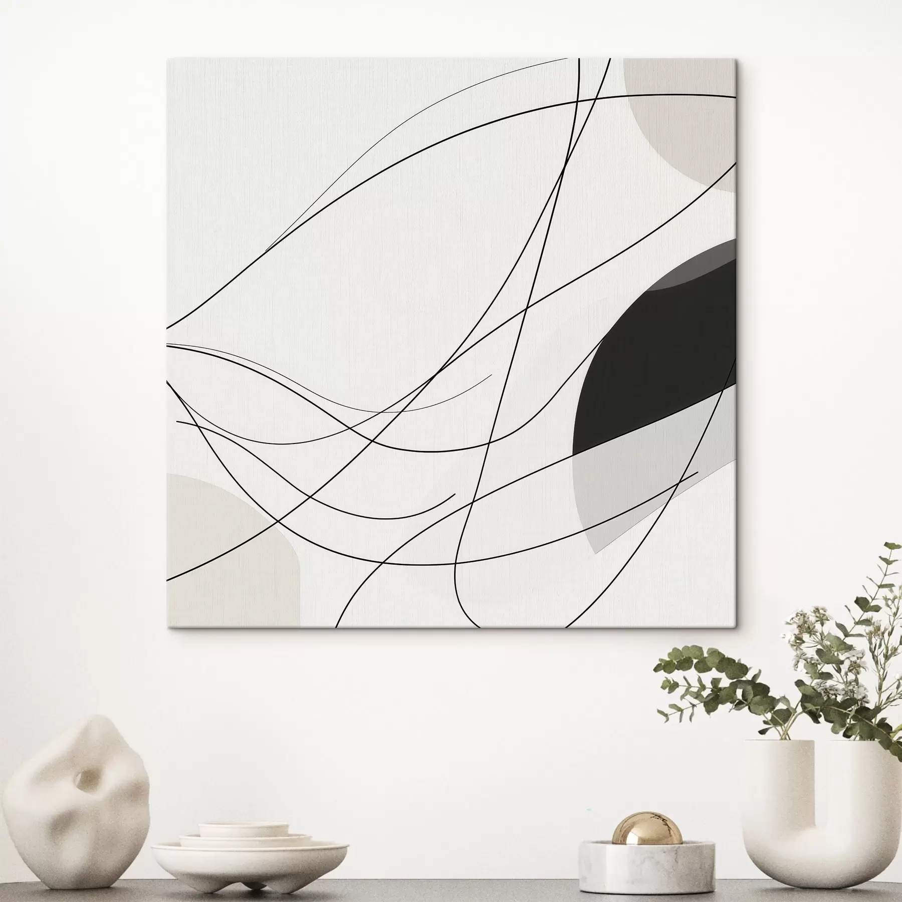  Schilderijen Abstracte compositie met dunne, gebogen lijnen in minimalistische stijl s48854