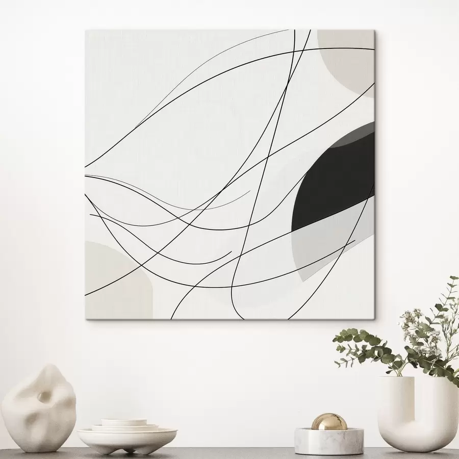  Schilderijen Abstracte compositie met dunne, gebogen lijnen in minimalistische stijl s48854