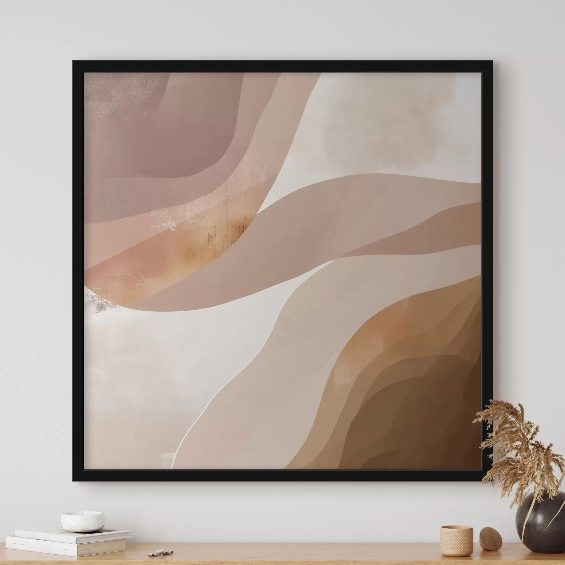 Fotobehang Abstracte golvende vormen in een koffiebruin kleurenpalet f48836