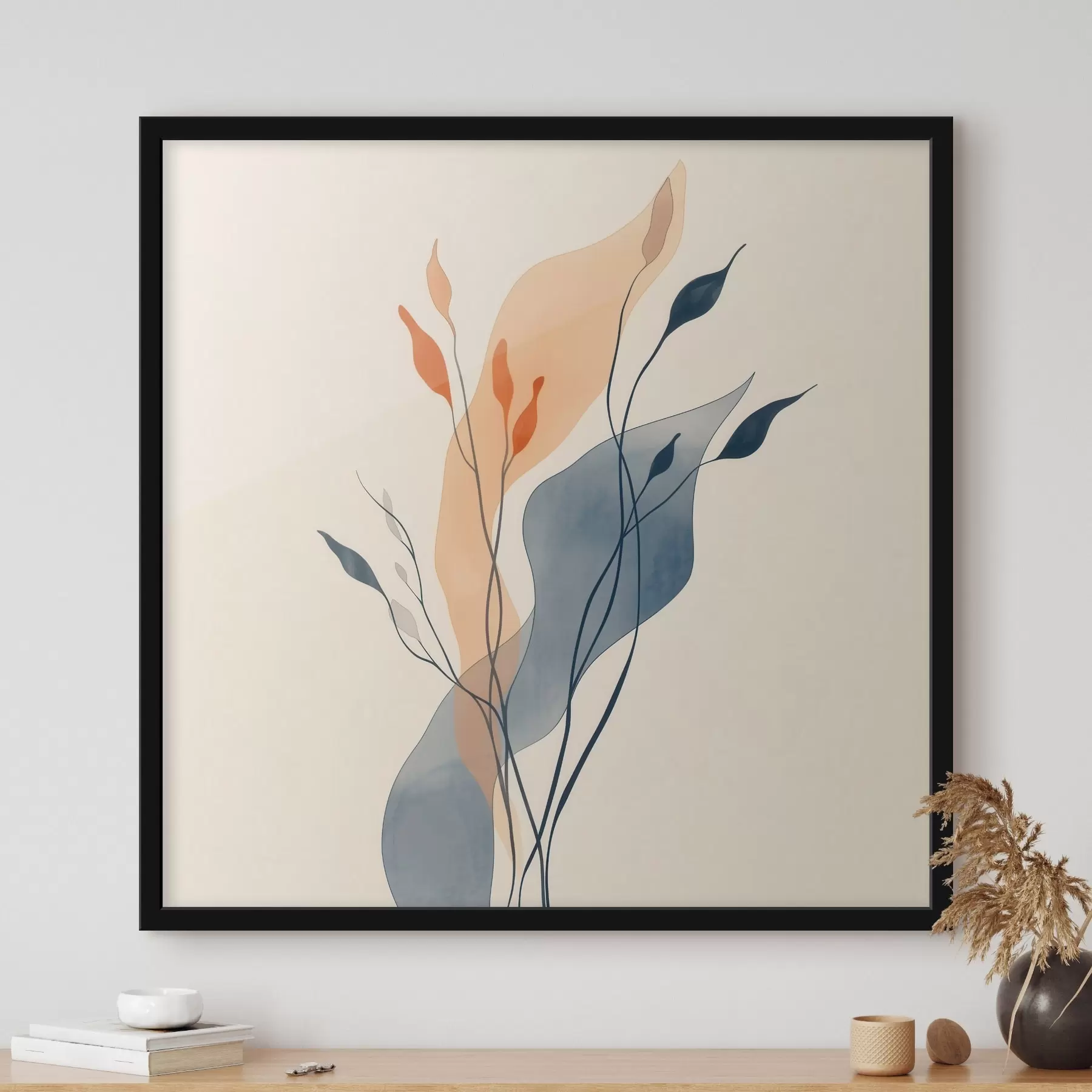 Fotobehang Compositie met expressieve plantensilhouetten in de stijl van een kunstillustratie f48838