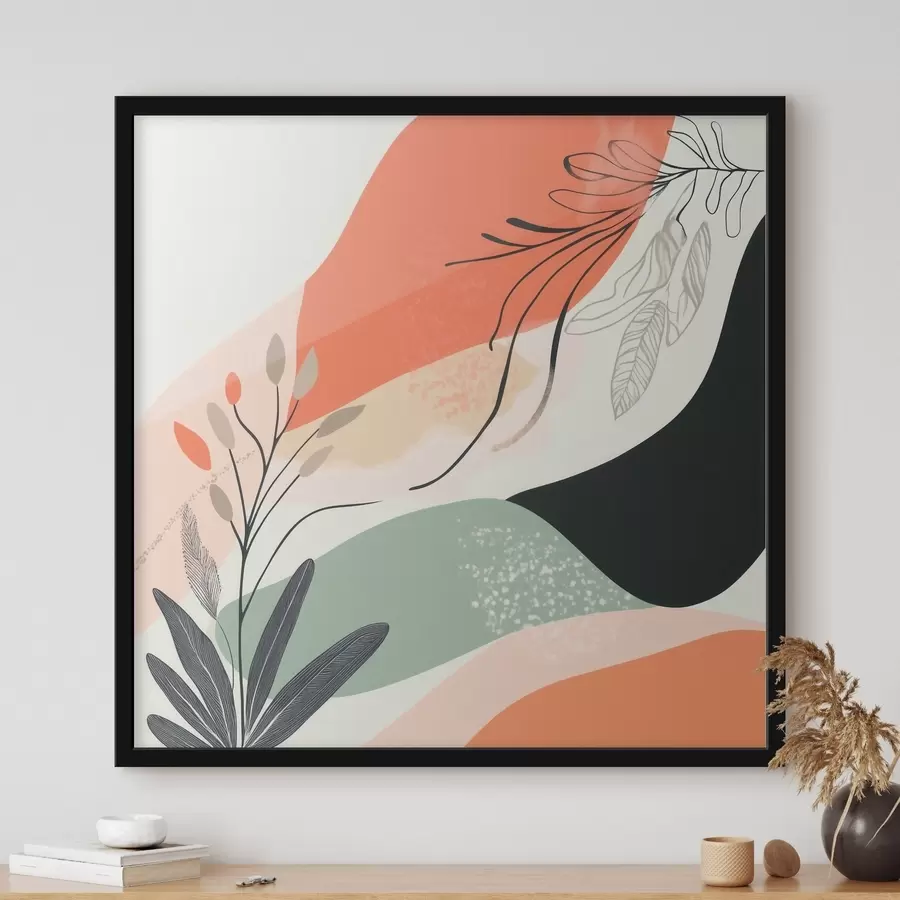 Fotobehang Gestileerde plantmotieven tegen een achtergrond van aquarelvlekken f48839