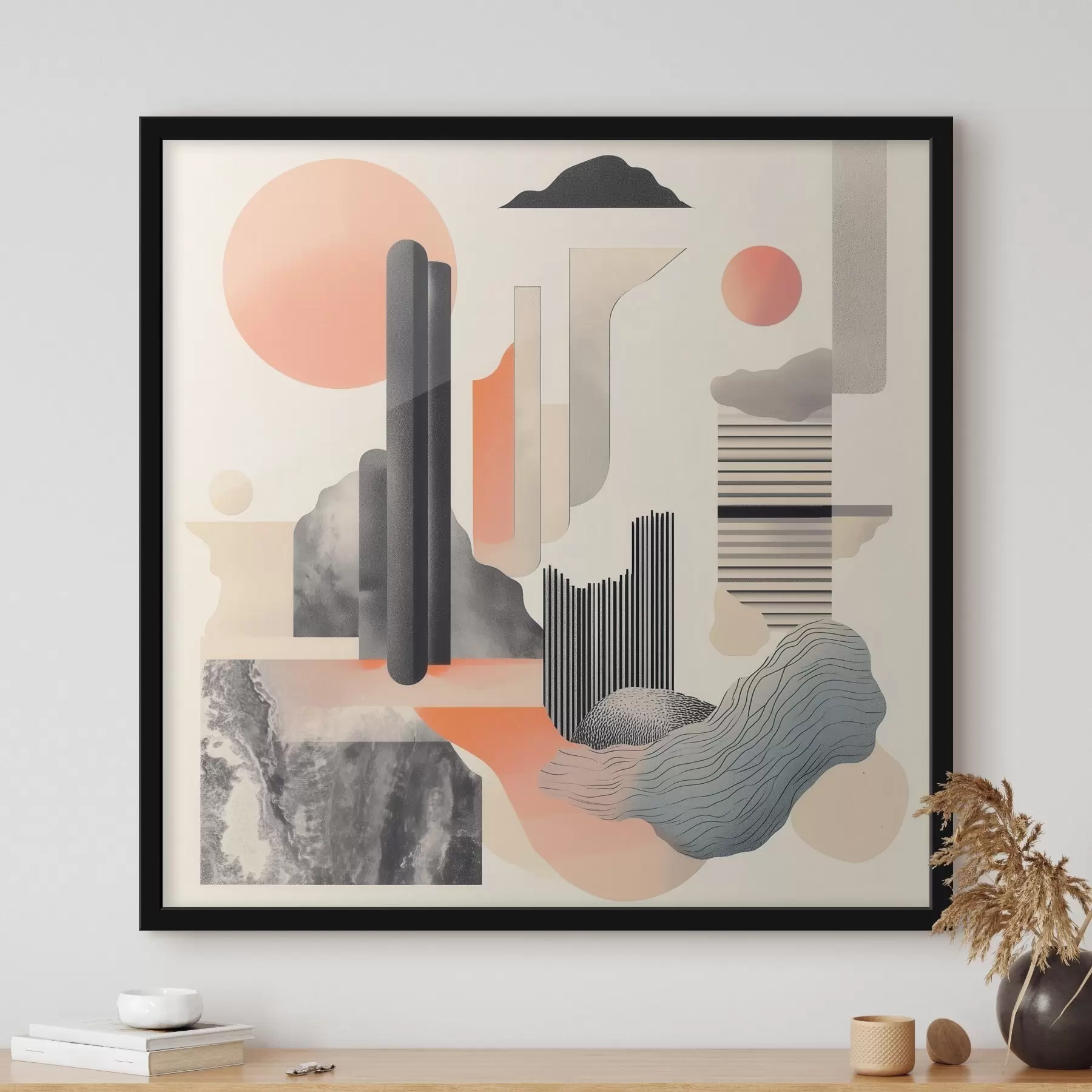 Fotobehang Geometrische compositie in een perzikgrijze kleurstelling in een eigentijdse schilderstijl f48841