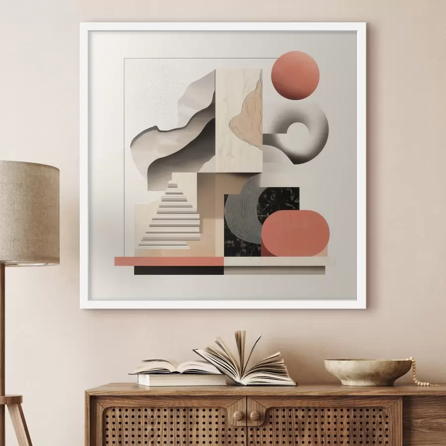 Fotobehang Abstracte vormen in een beige-grijze kleurstelling in een eigentijdse schilderstijl f48842