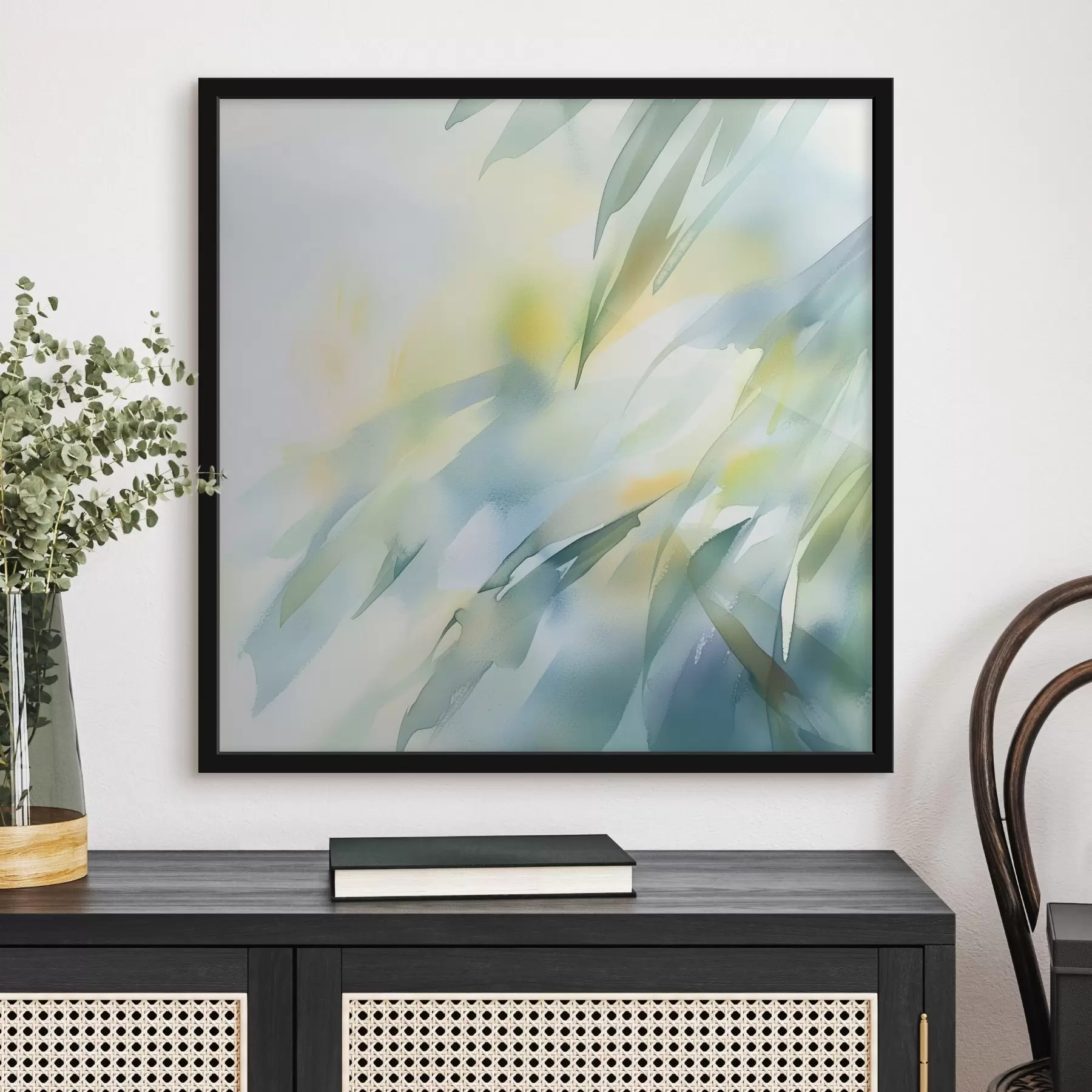 Fotobehang Vage natuurlijke vormen en subtiele turquoise tinten in een artistieke posterstijl f48850