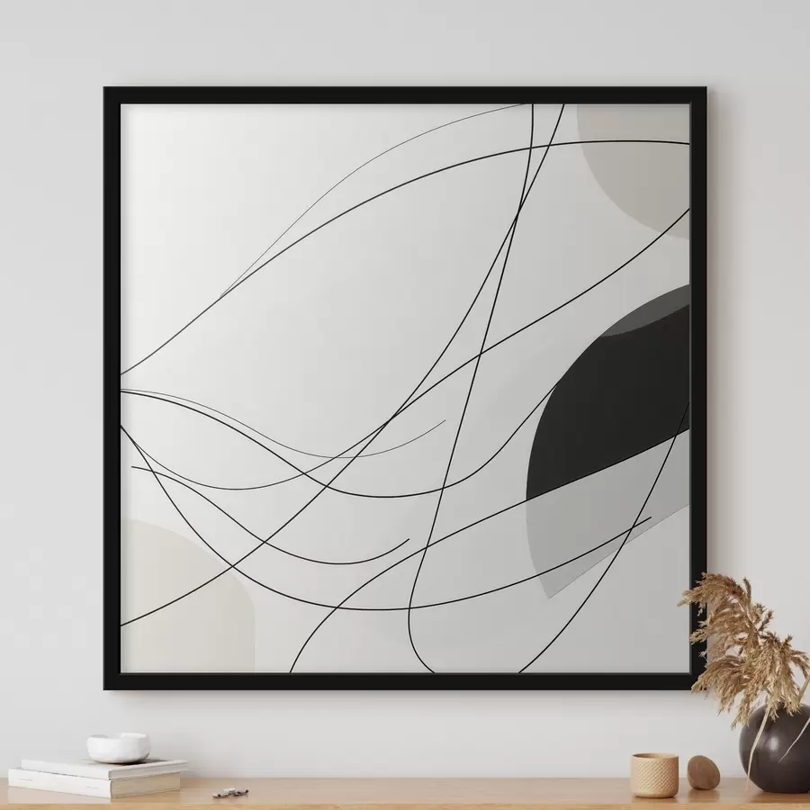 Fotobehang Abstracte compositie met dunne, gebogen lijnen in minimalistische stijl f48854