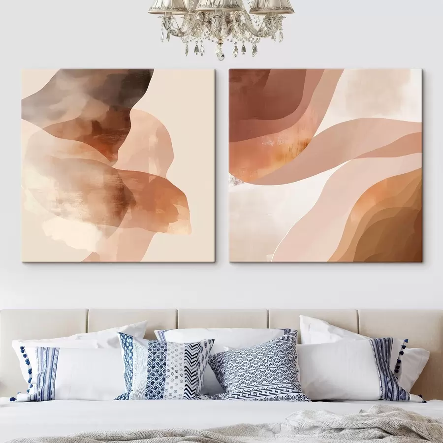  Schilderijen Samenstelling van halfdoorzichtige lagen in bruine zandtinten m30345