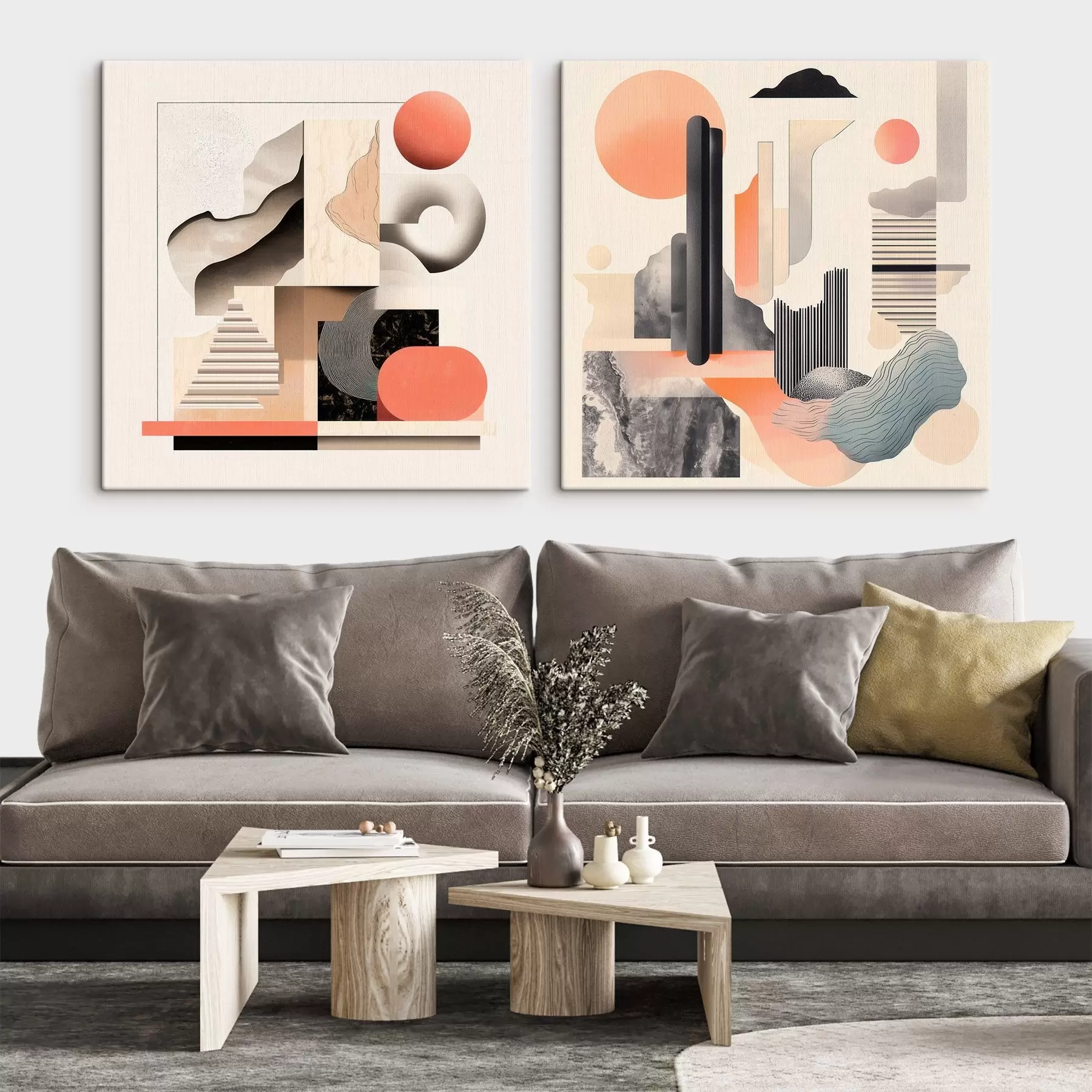  Schilderijen Geometrische abstractie met architectonische elementen in een minimalistische stijl m30348