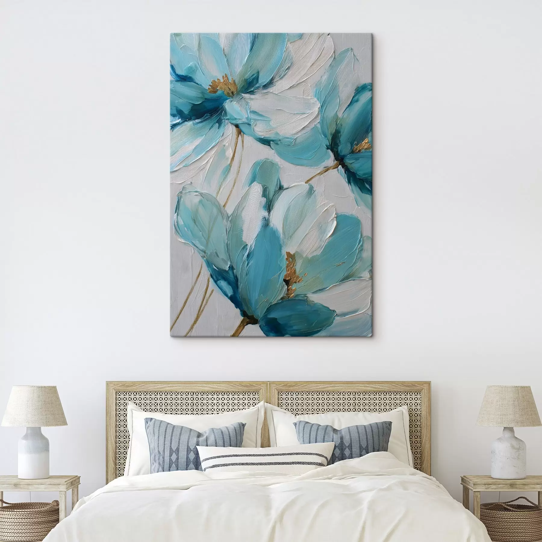  Schilderijen blauwe bloemen in impasto-stijl s48991