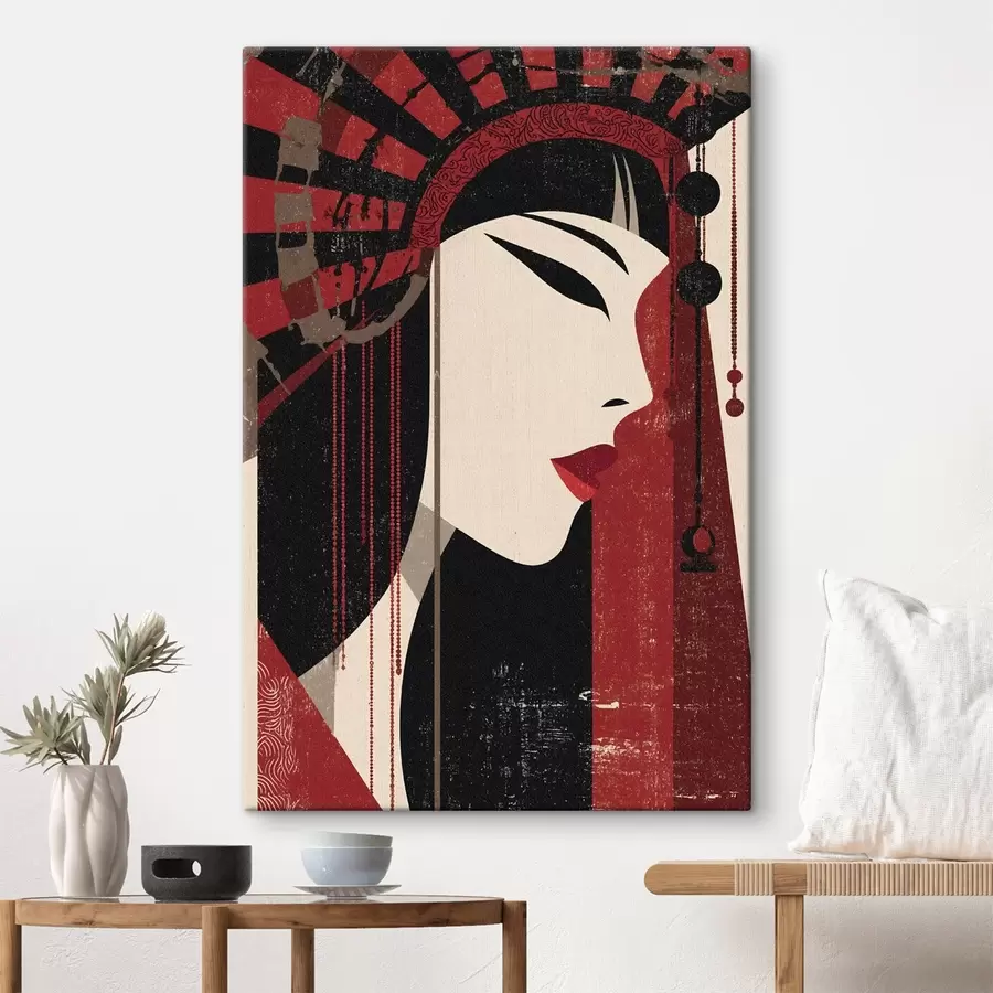  Schilderijen gestileerd portret van een vrouw, geïnspireerd door de Japanse en art-deco-esthetiek s48993