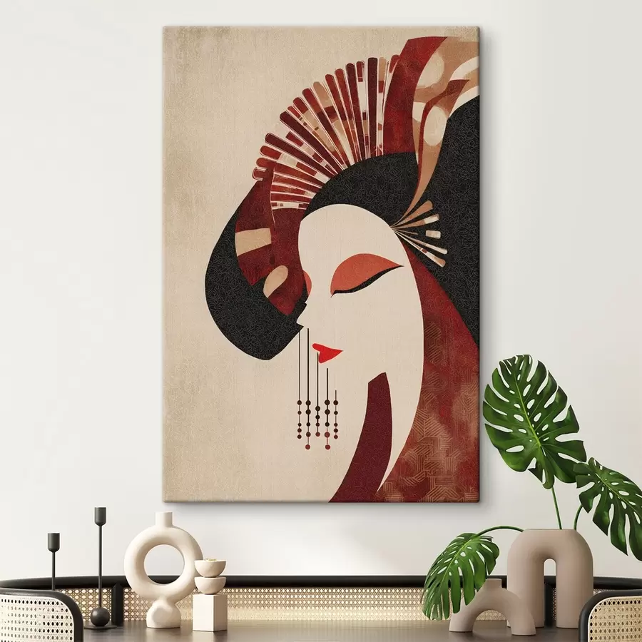  Schilderijen gestileerd portret van een vrouw, geïnspireerd door de Japanse en art-deco-esthetiek s48994